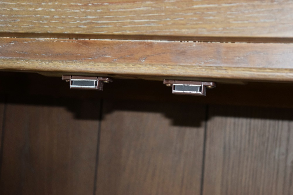 Wood Cabinet in Pickled Finish with Beveled Glass Doors