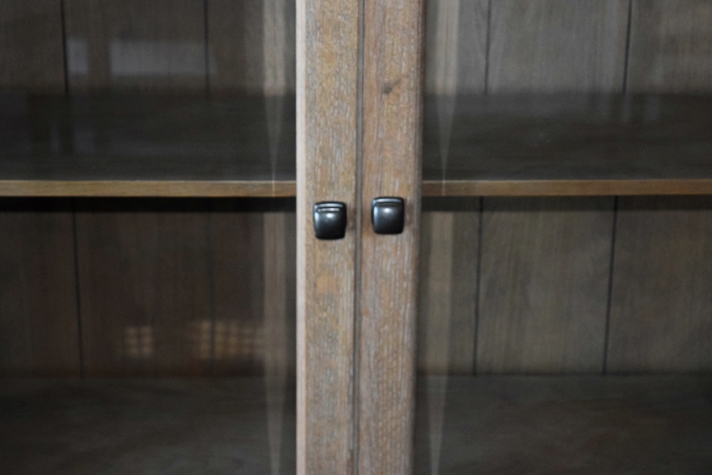 Wood Cabinet in Pickled Finish with Beveled Glass Doors