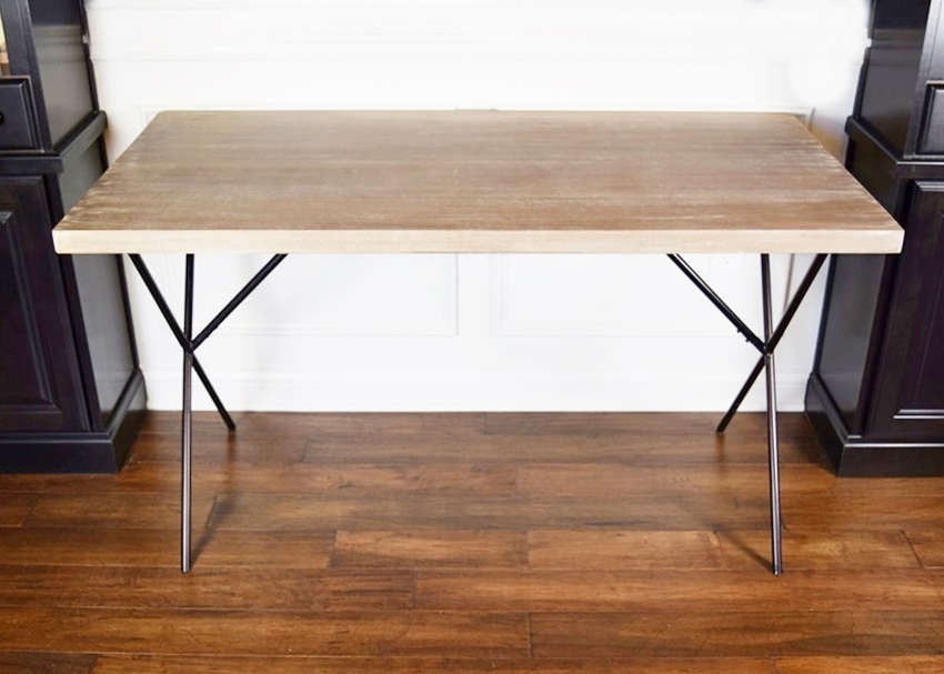 Desk or Vanity Table in White Wash Finish with "X" Metal Base