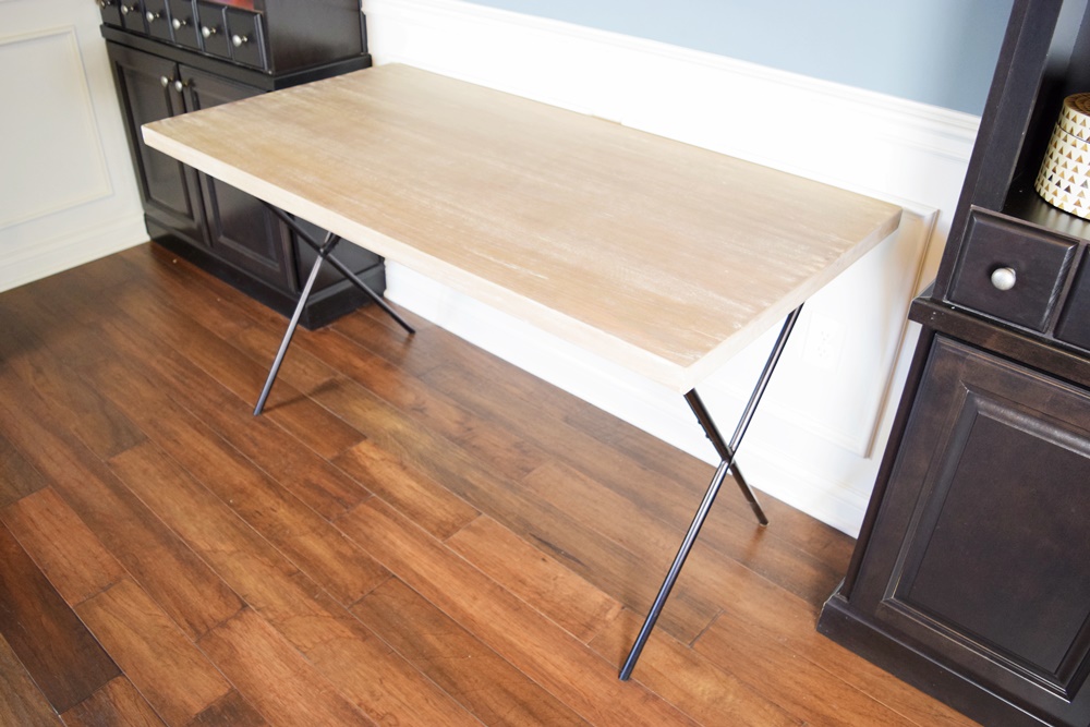Desk or Vanity Table in White Wash Finish with "X" Metal Base
