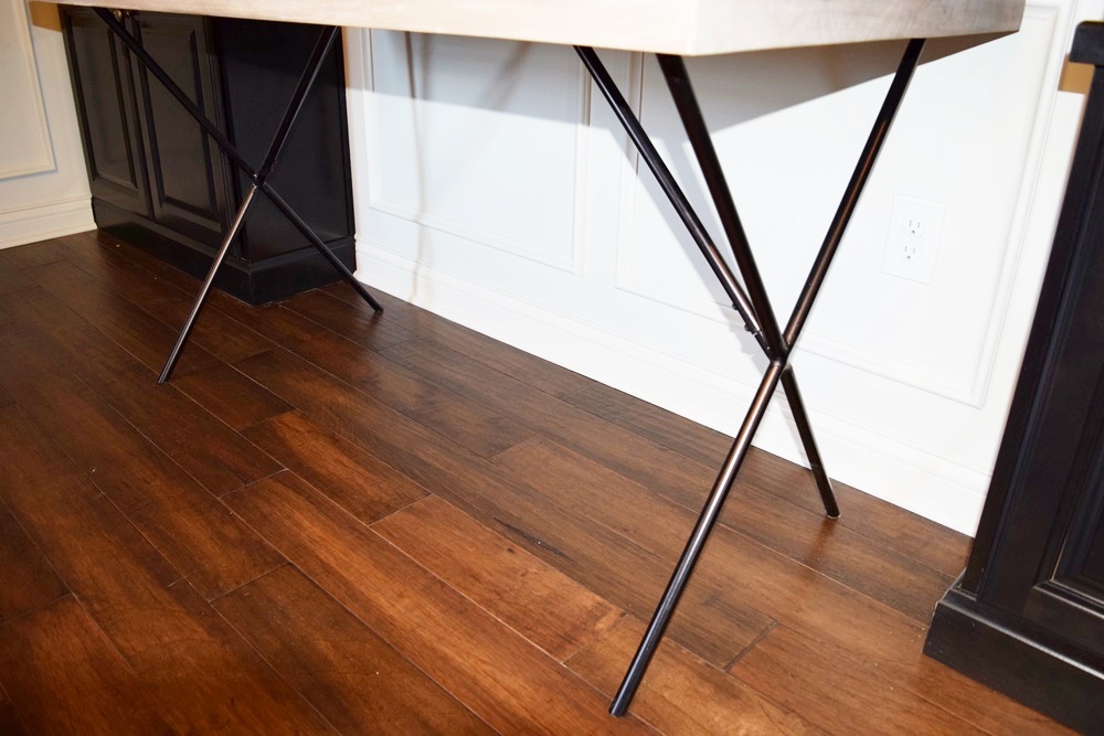 Desk or Vanity Table in White Wash Finish with "X" Metal Base