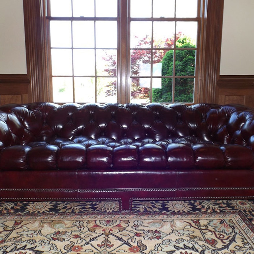 Classic Chesterfield Sofa in Oxblood Glazed Leather