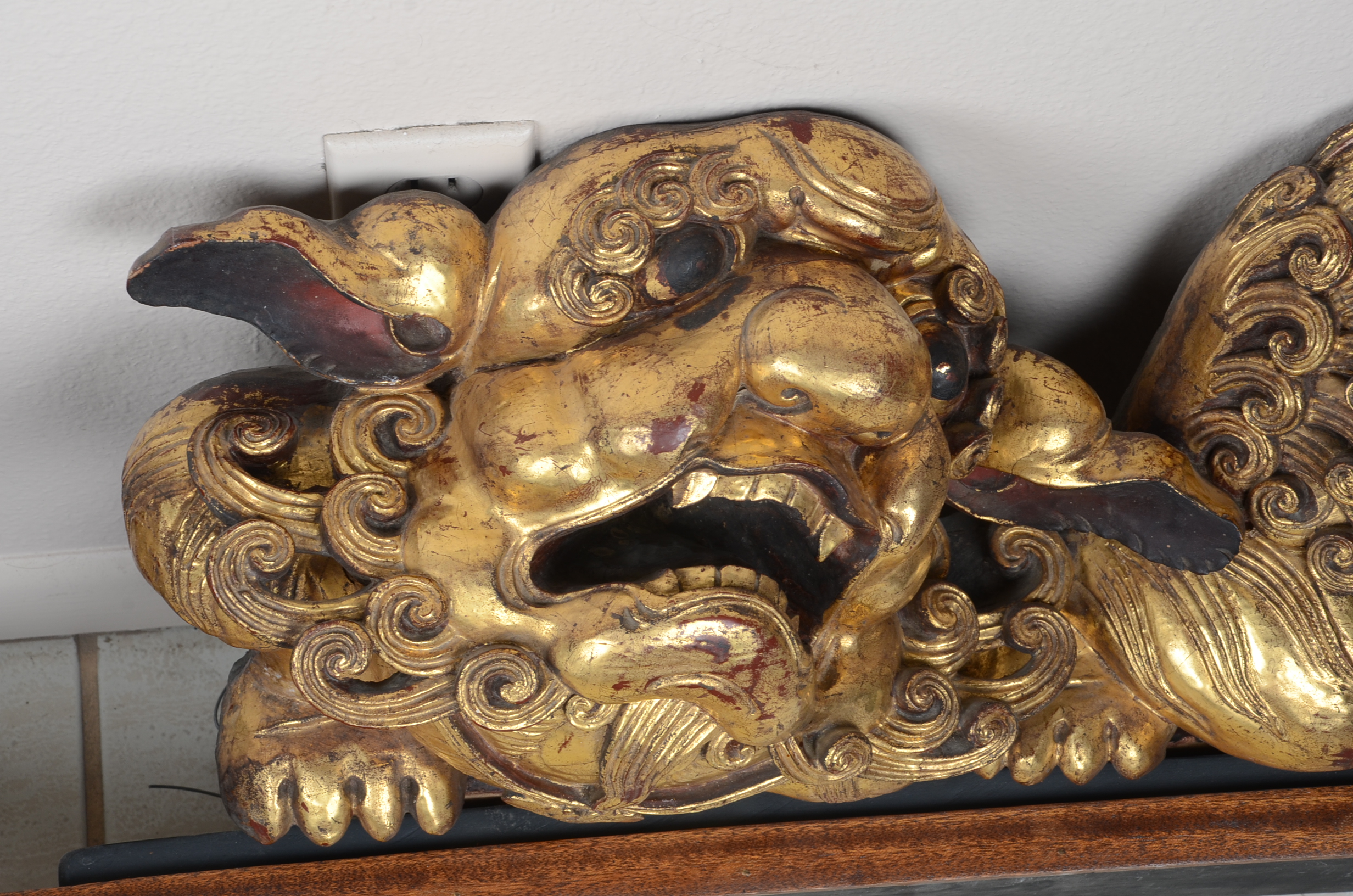 Pair of Gilt Wooden Foo Dogs