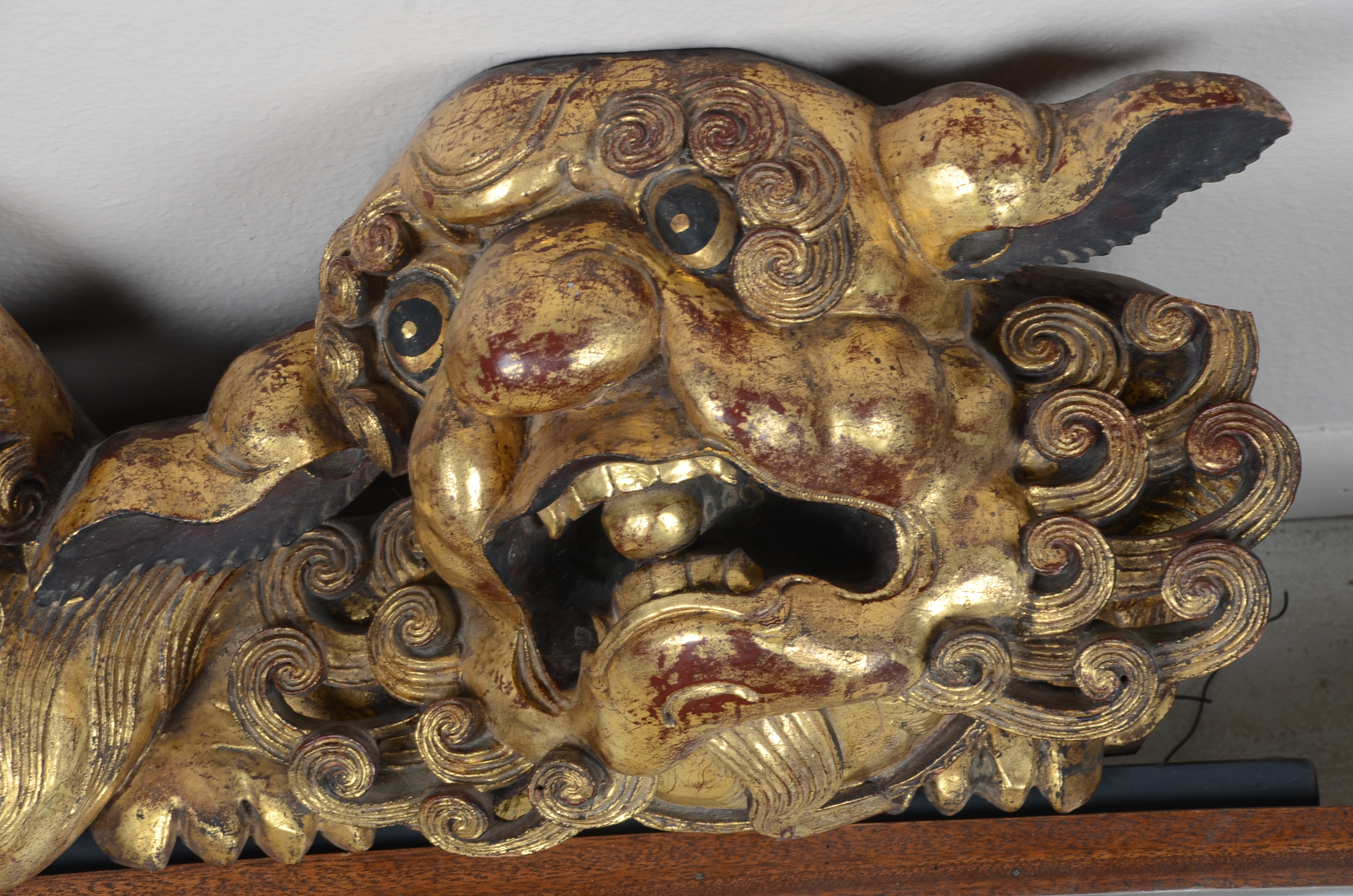 Pair of Gilt Wooden Foo Dogs
