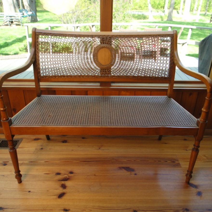 Vintage 1930s Regency Style Cane Settee Loveseat