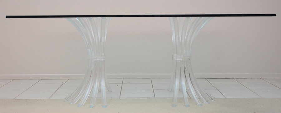 Hollywood Regency Style Glass Top Lucite Sheaf of Wheat Table