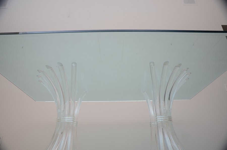 Hollywood Regency Style Glass Top Lucite Sheaf of Wheat Table