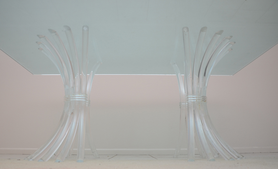 Hollywood Regency Style Glass Top Lucite Sheaf of Wheat Table