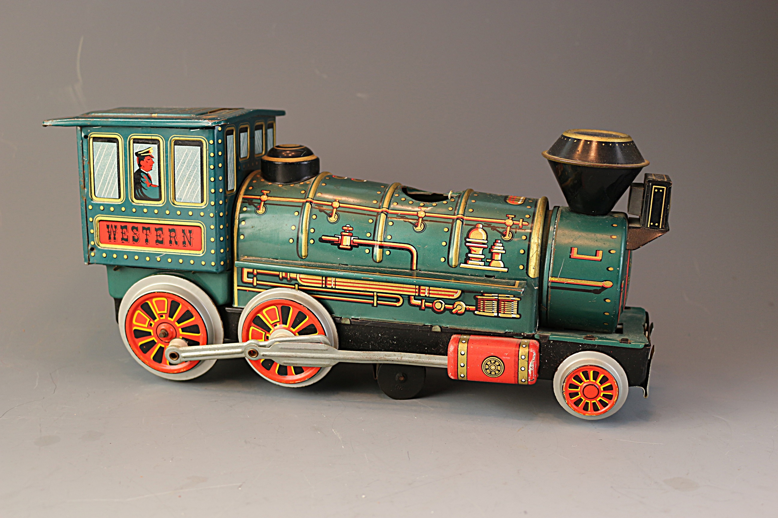 Vintage Battery Operated Tin Litho Western Train