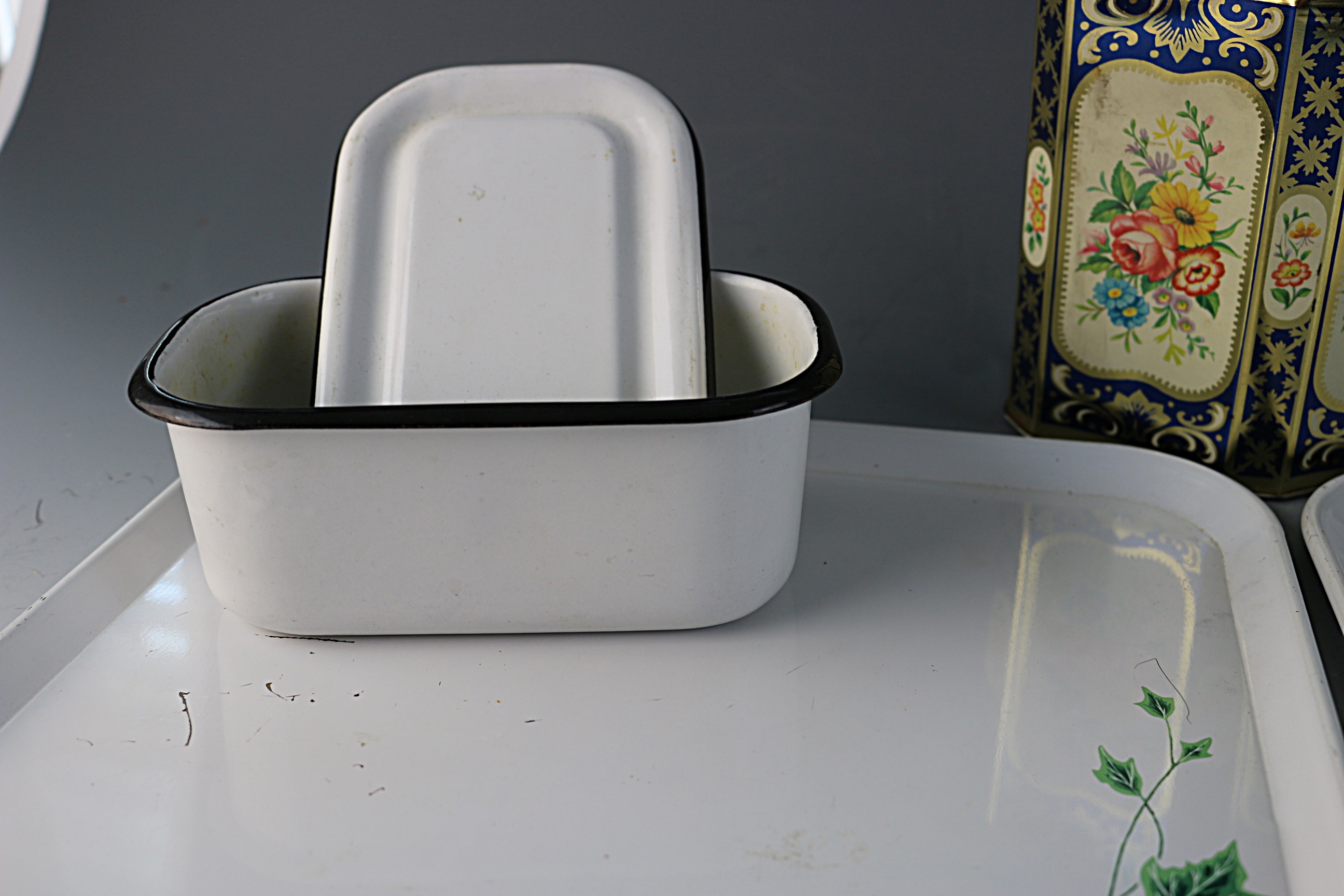 Vintage White Enamelware and Tin Decor