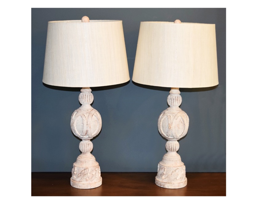 Pair of Table Lamps in Purposefully Distressed White Finish