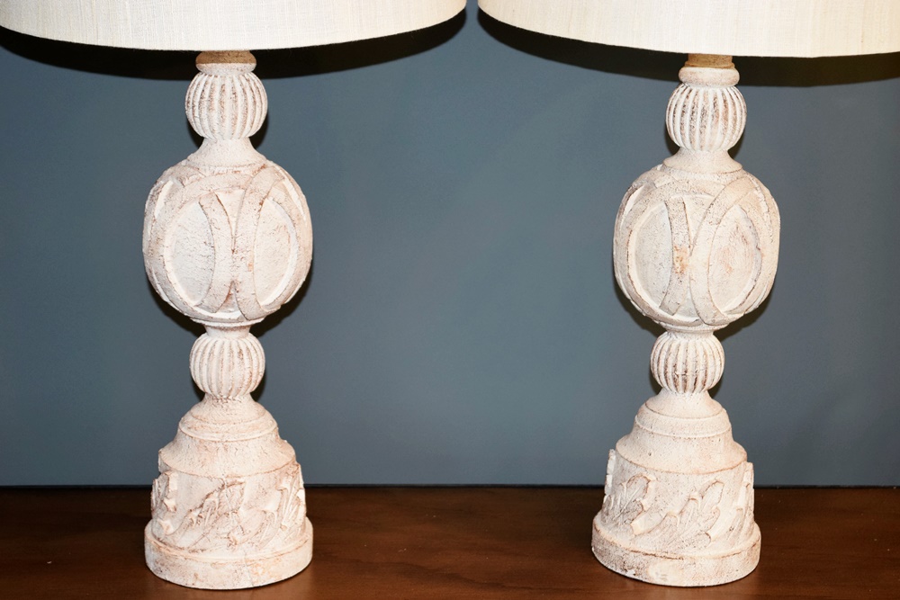 Pair of Table Lamps in Purposefully Distressed White Finish