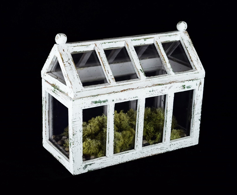 A Decorative Miniature Greenhouse With Removable Roof