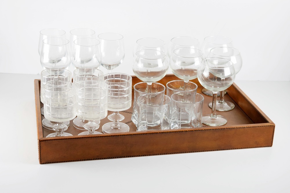 Assortment of Barware and Bar Tray