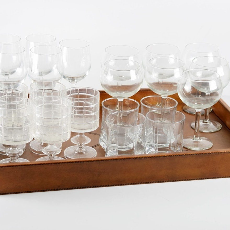 Assortment of Barware and Bar Tray