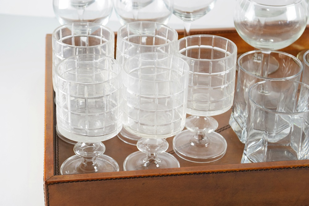 Assortment of Barware and Bar Tray