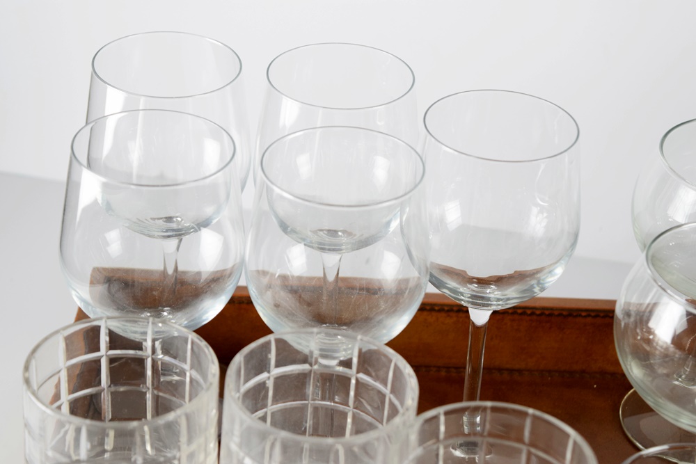 Assortment of Barware and Bar Tray