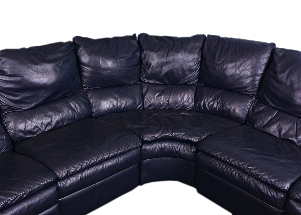 Blue Leather Natuzzi Sectional Sofa