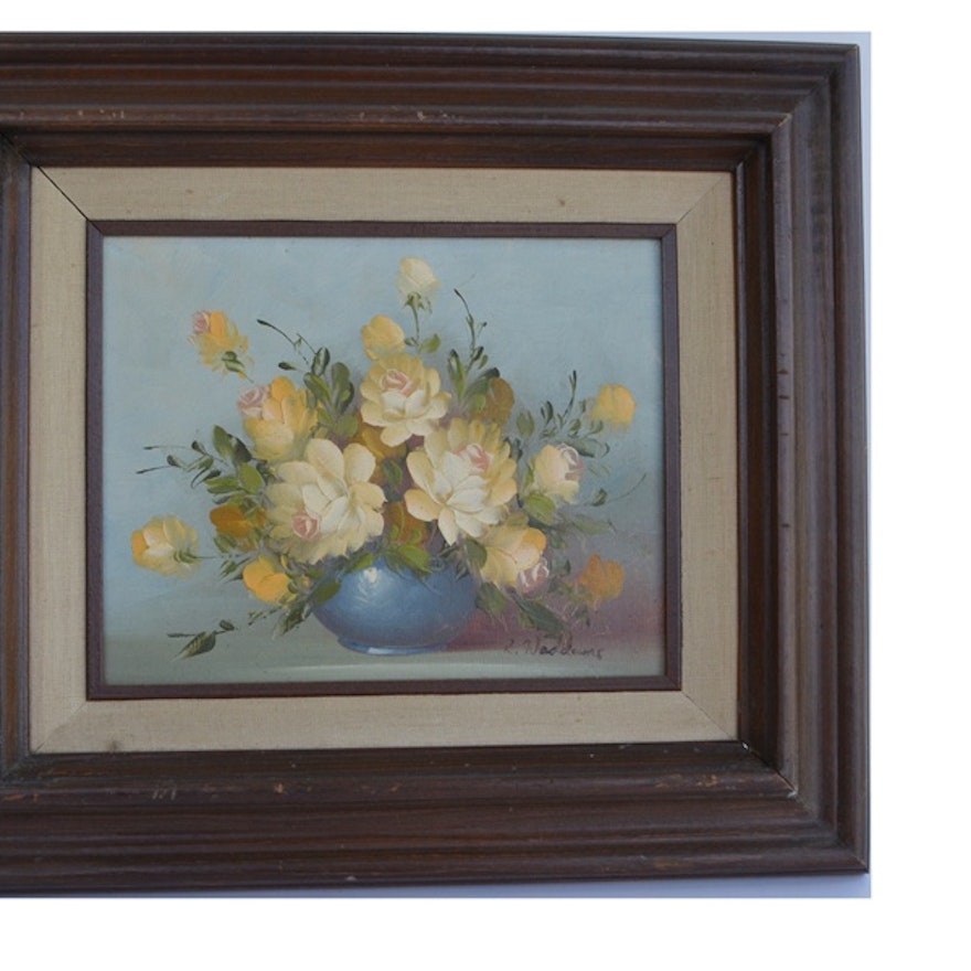 R. Waddams Yellow Floral Still Life Oil Painting