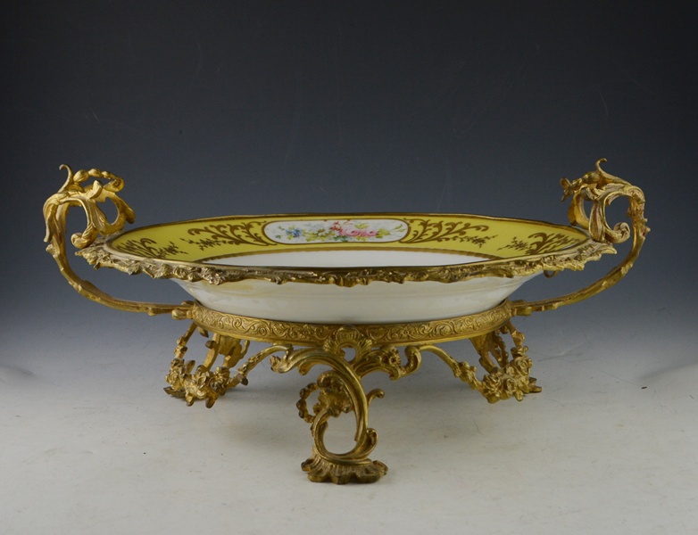 19th Century French Sevres Porcelain and Ormolu Centerpiece Bowl