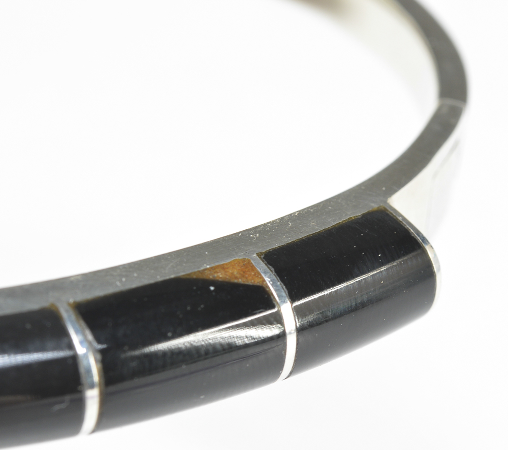 Mexican Sterling and Onyx Bangle Bracelet