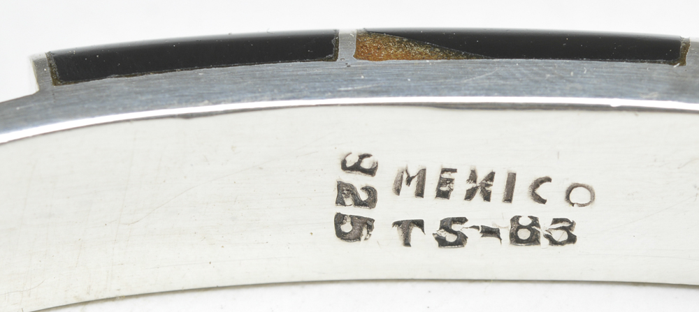 Mexican Sterling and Onyx Bangle Bracelet