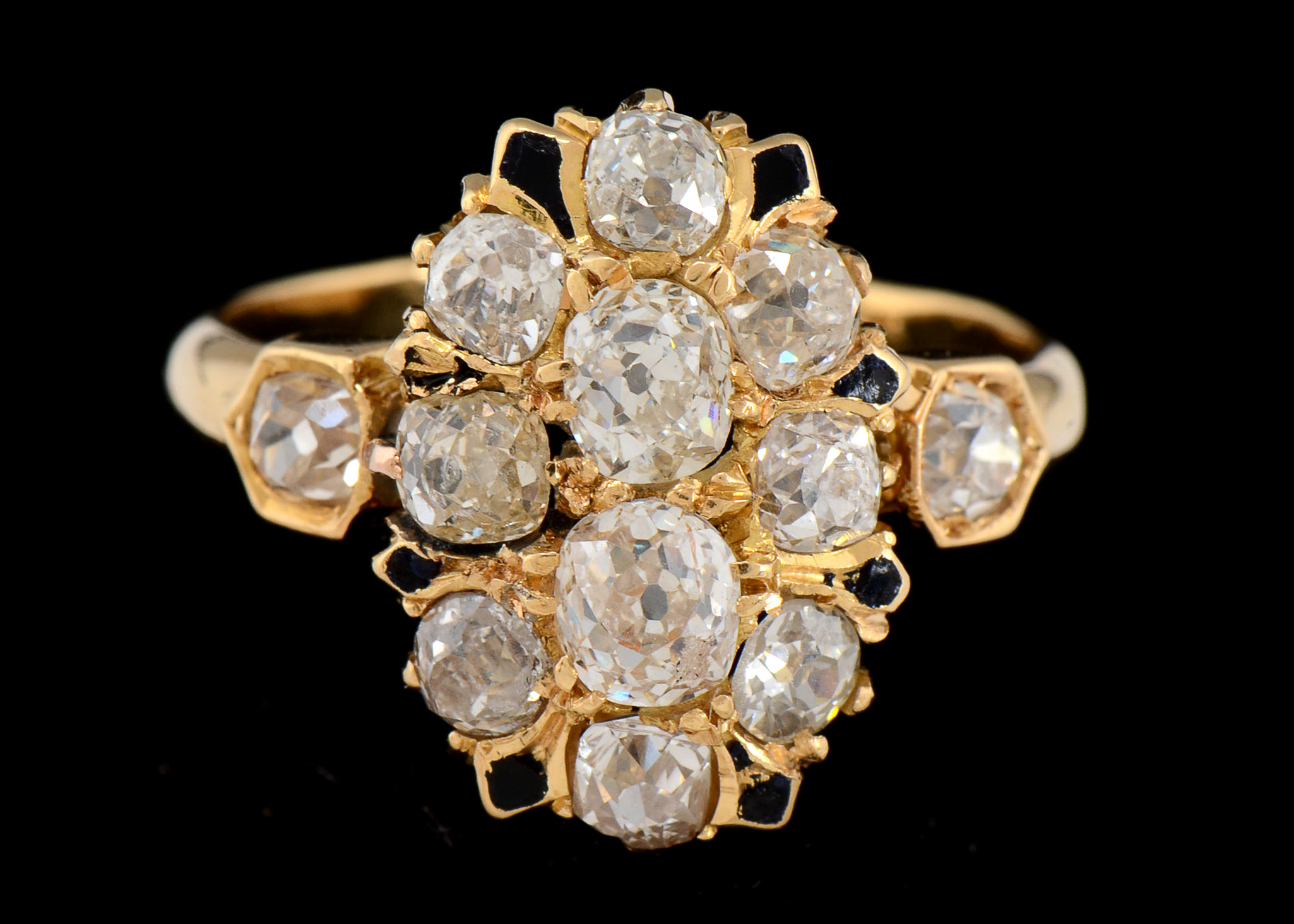 Georgian 18K Yellow Gold Diamond and Enameled Ring
