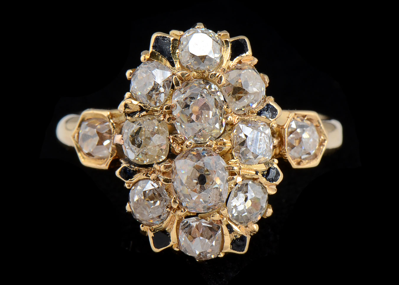 Georgian 18K Yellow Gold Diamond and Enameled Ring