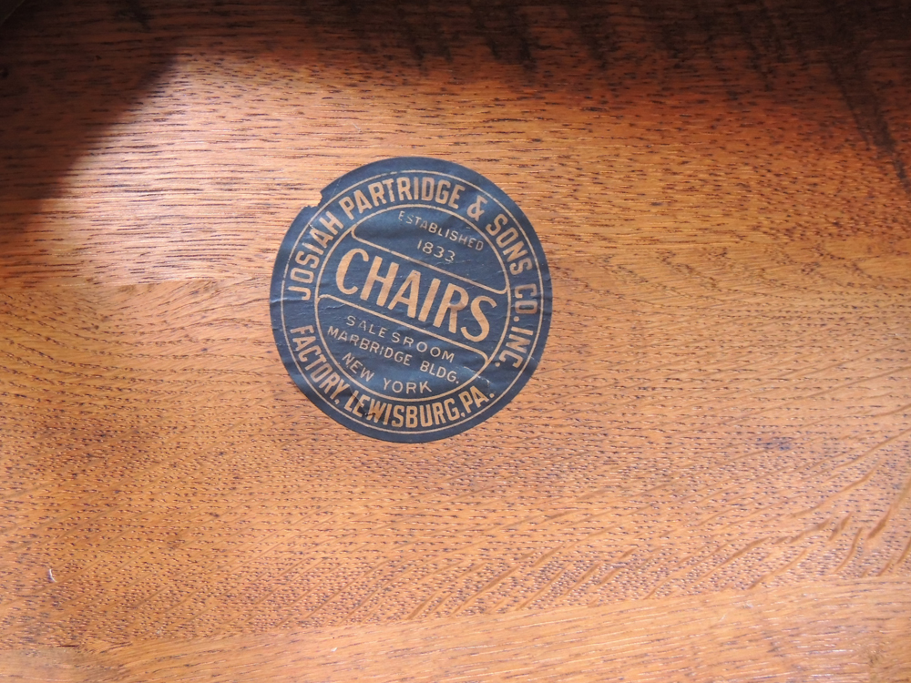 Antique Josiah Partridge & Sons Oak Arm Chair