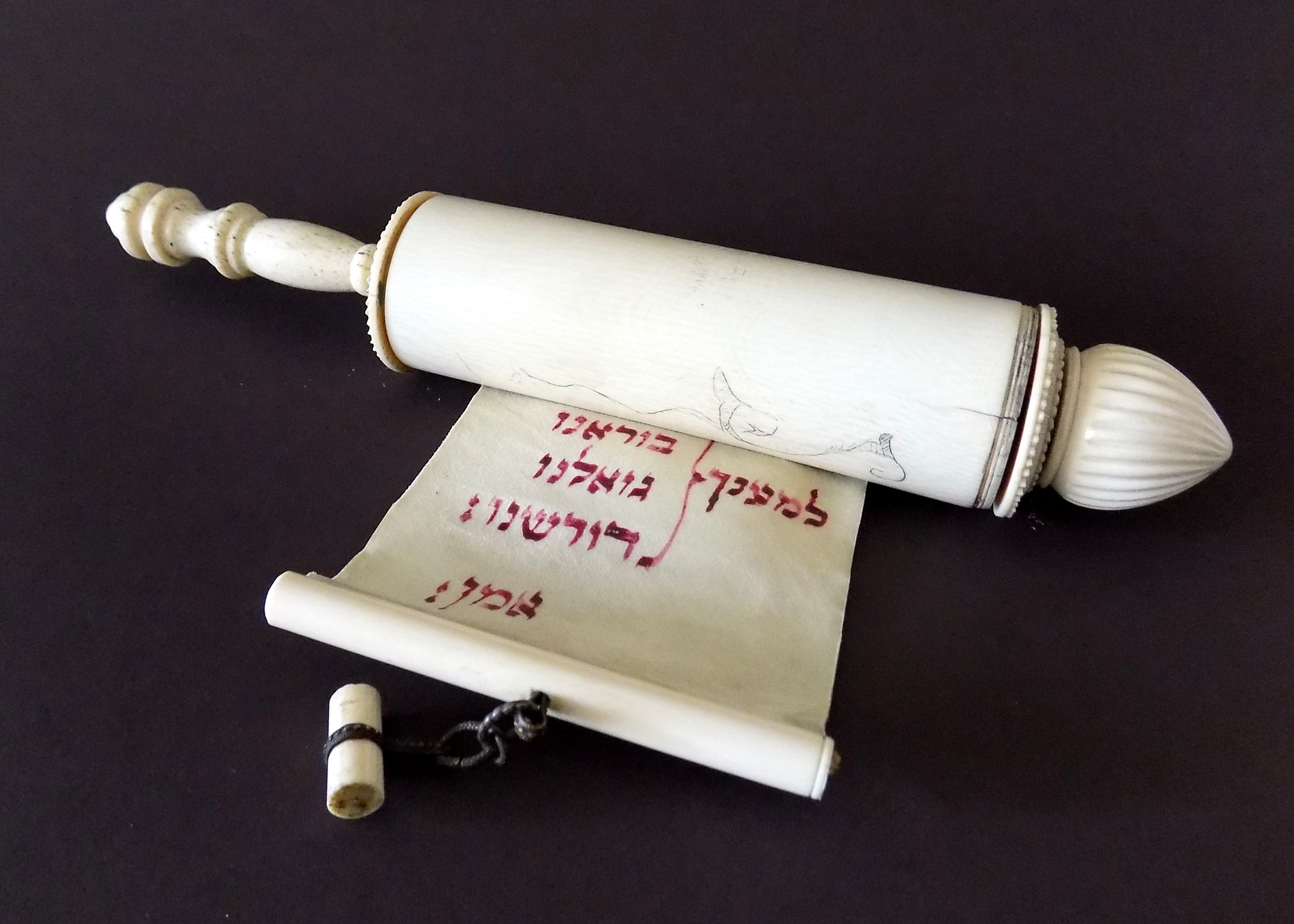 19th Century European Hand Scroll of Carved Ivory and Bone