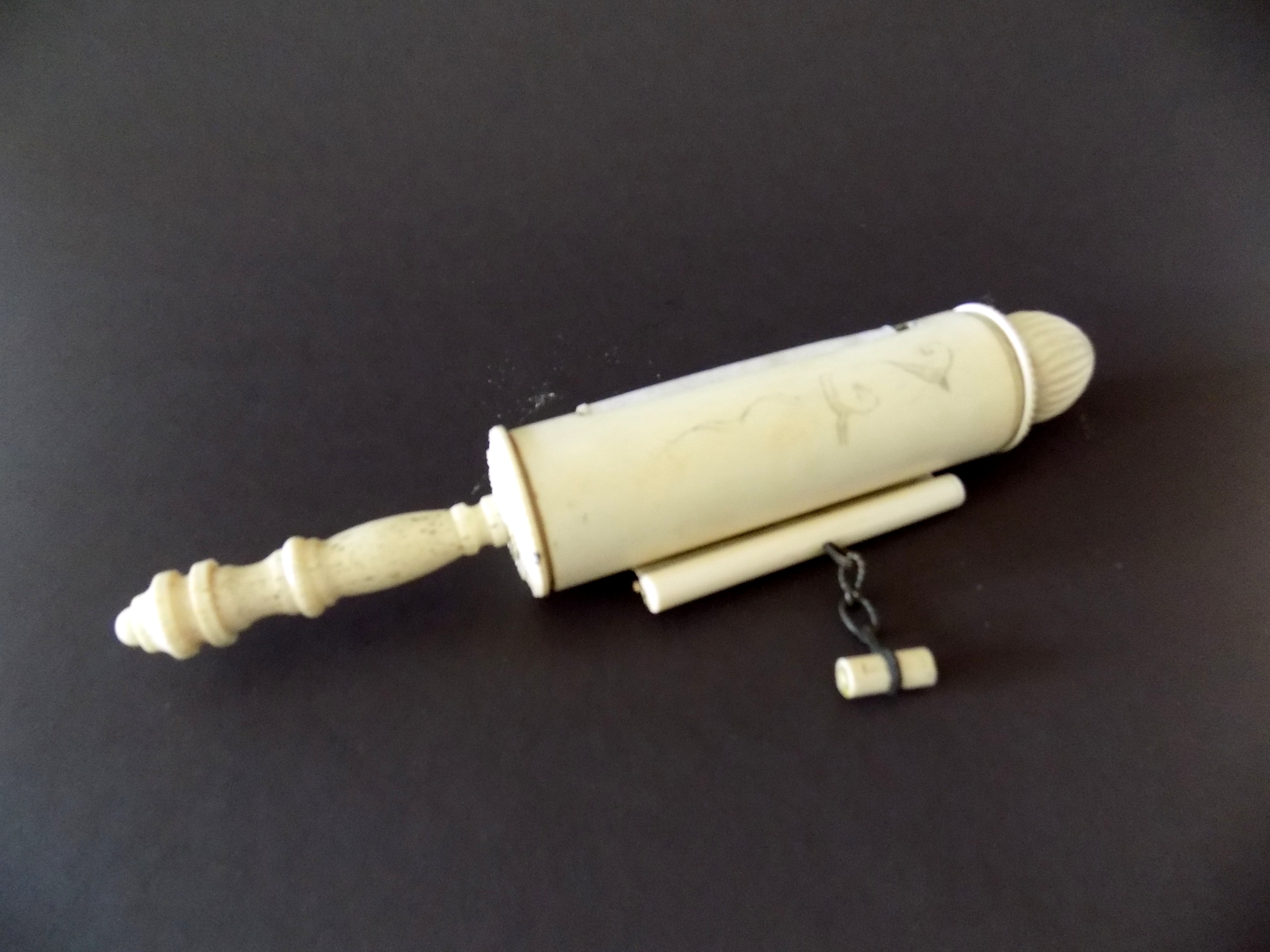 19th Century European Hand Scroll of Carved Ivory and Bone