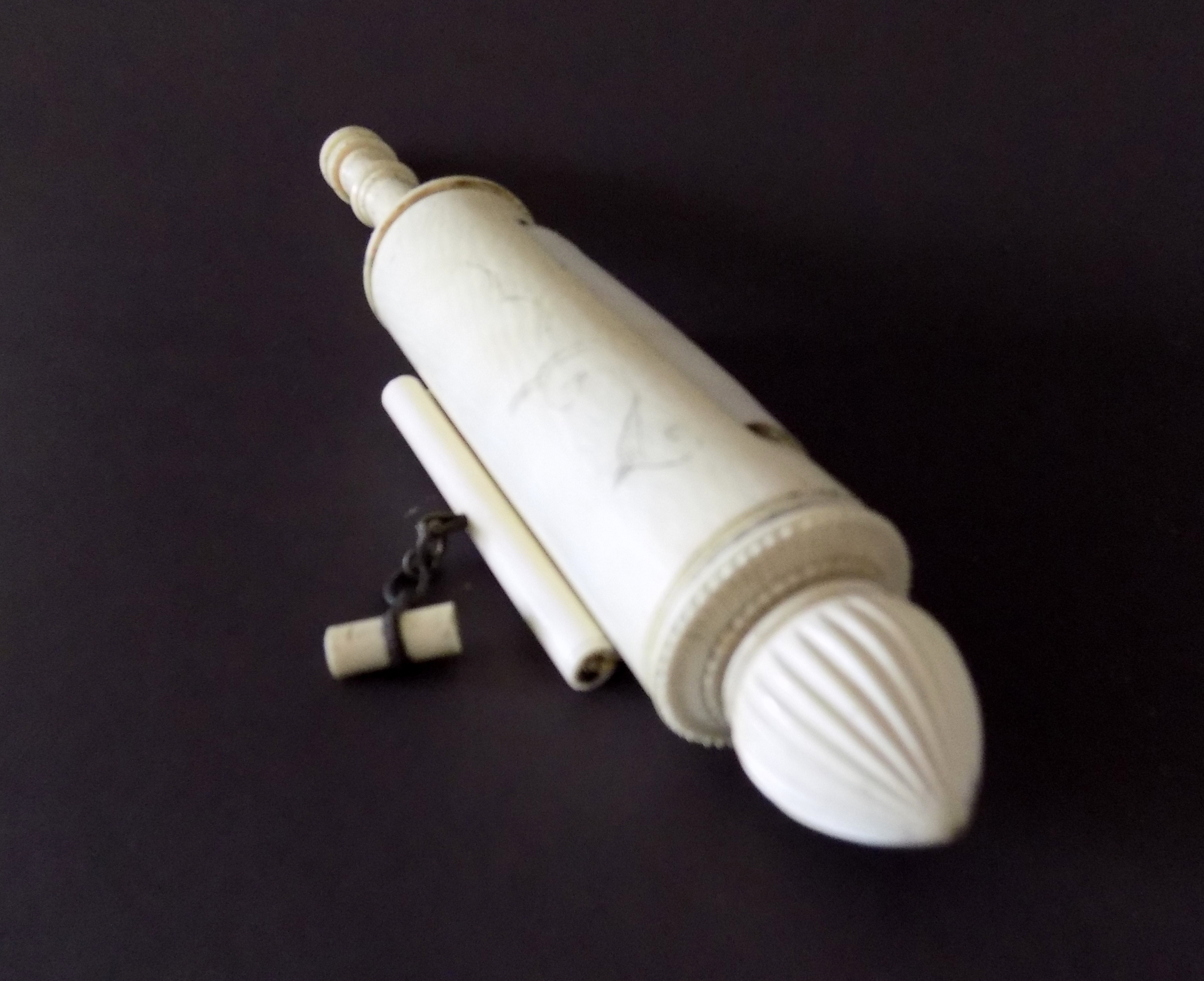 19th Century European Hand Scroll of Carved Ivory and Bone
