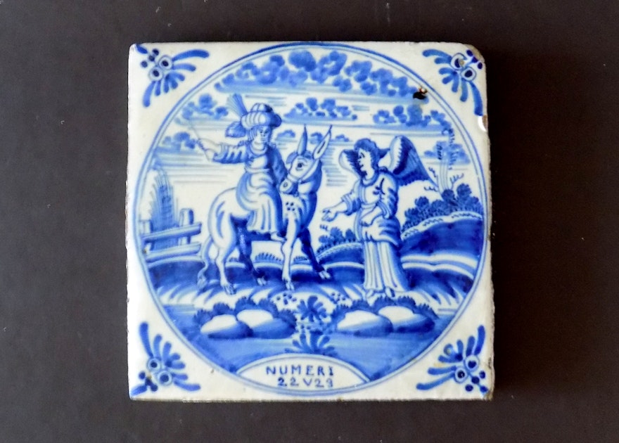 17th Century Delft Tile Balam and the Donkey