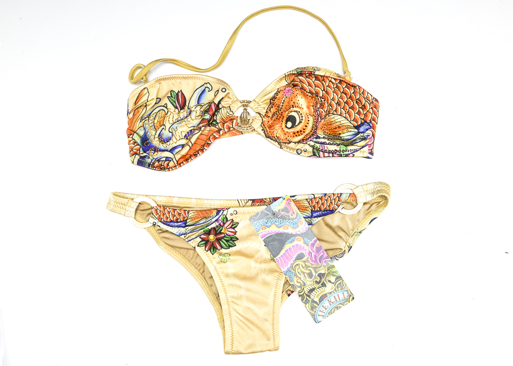 Christian Audigier Designer Koi Fish Embellished Bikini