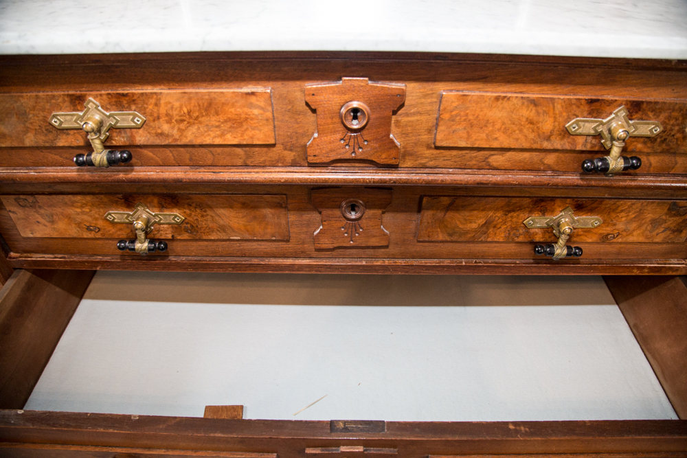 Victorian Marble Topped Walnut Dresser with Mirror