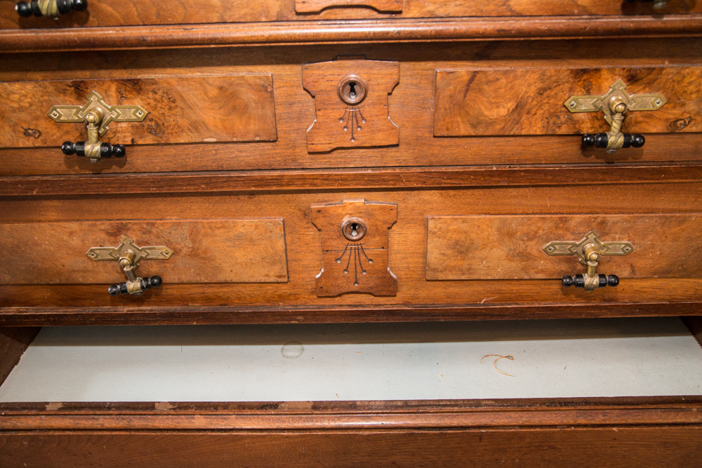 Victorian Marble Topped Walnut Dresser with Mirror