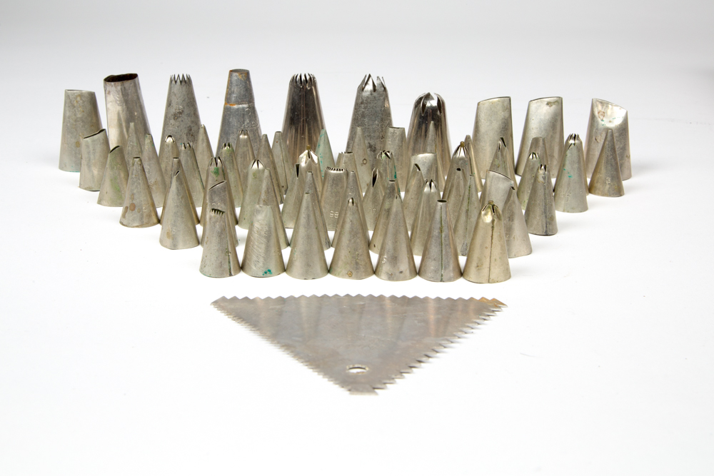 Vintage Cake Decorating Set in a Wooden Cigar Box