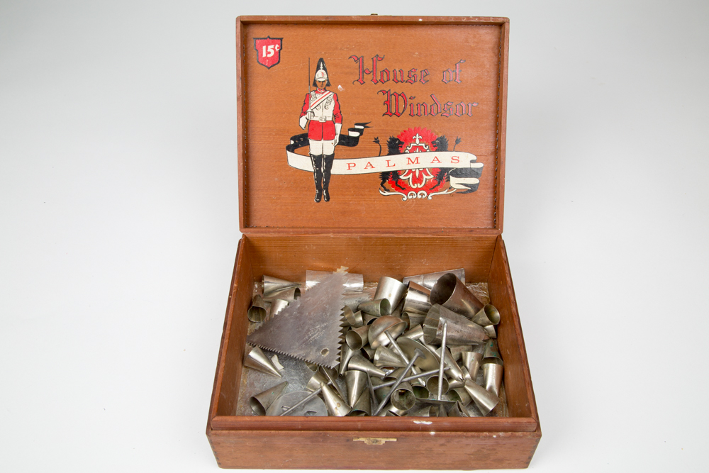 Vintage Cake Decorating Set in a Wooden Cigar Box