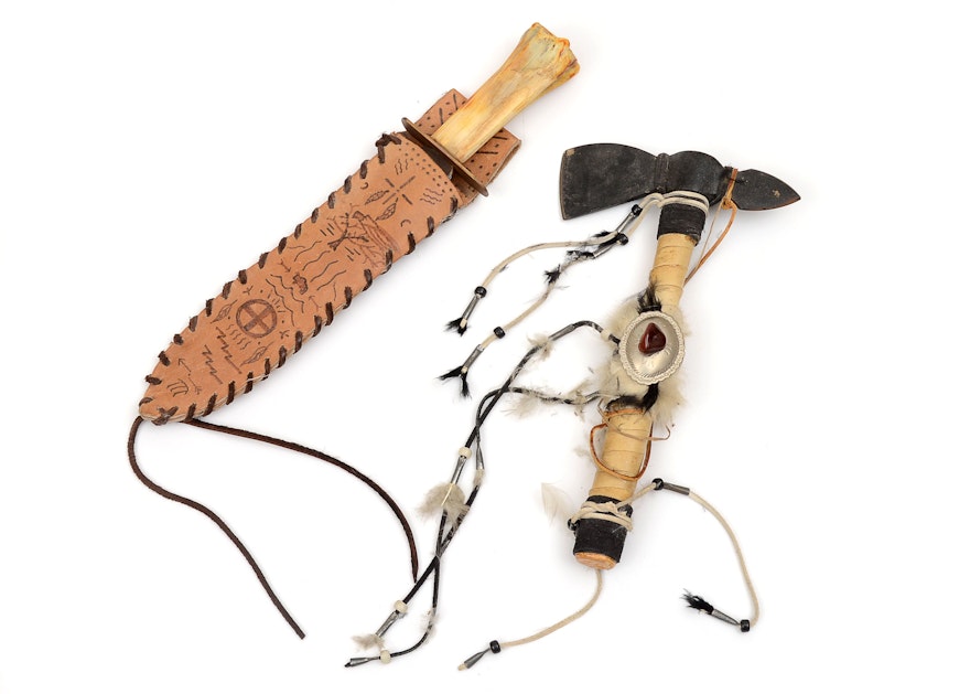 Native American Tomahawk and Bone Handle Knife