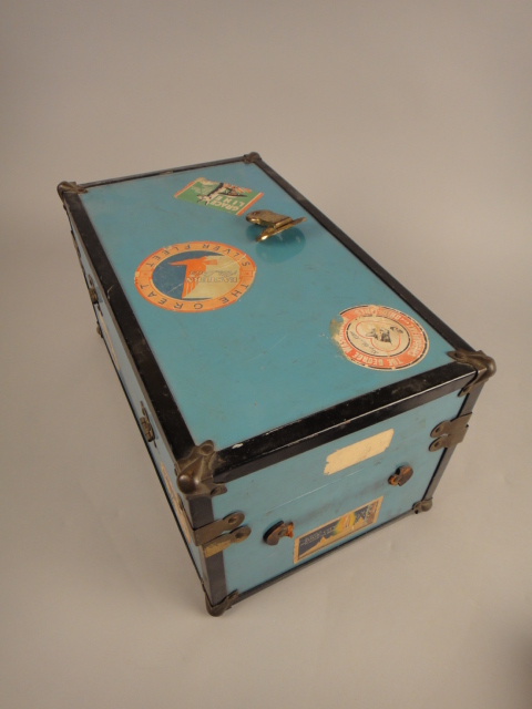 Vintage Metal Doll Trunk, Baby Dolls and Quilt