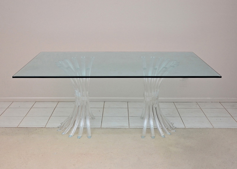 Hollywood Regency Style Glass Top Lucite Sheaf of Wheat Table