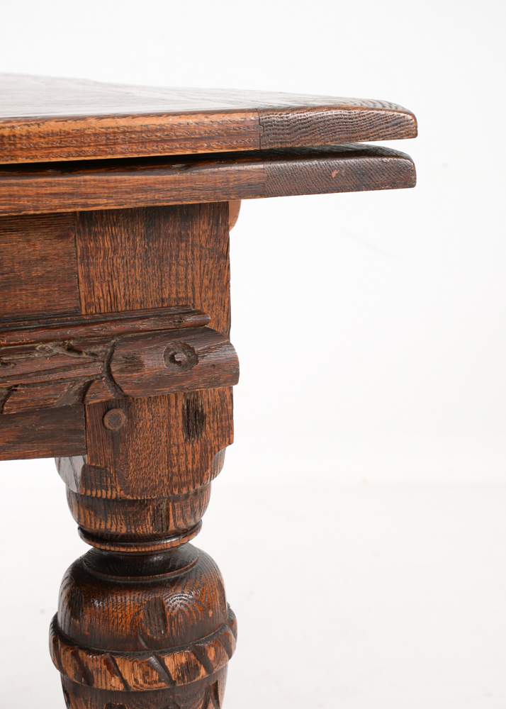 Vintage Tudor Style Oak Dining Table and Six Chairs