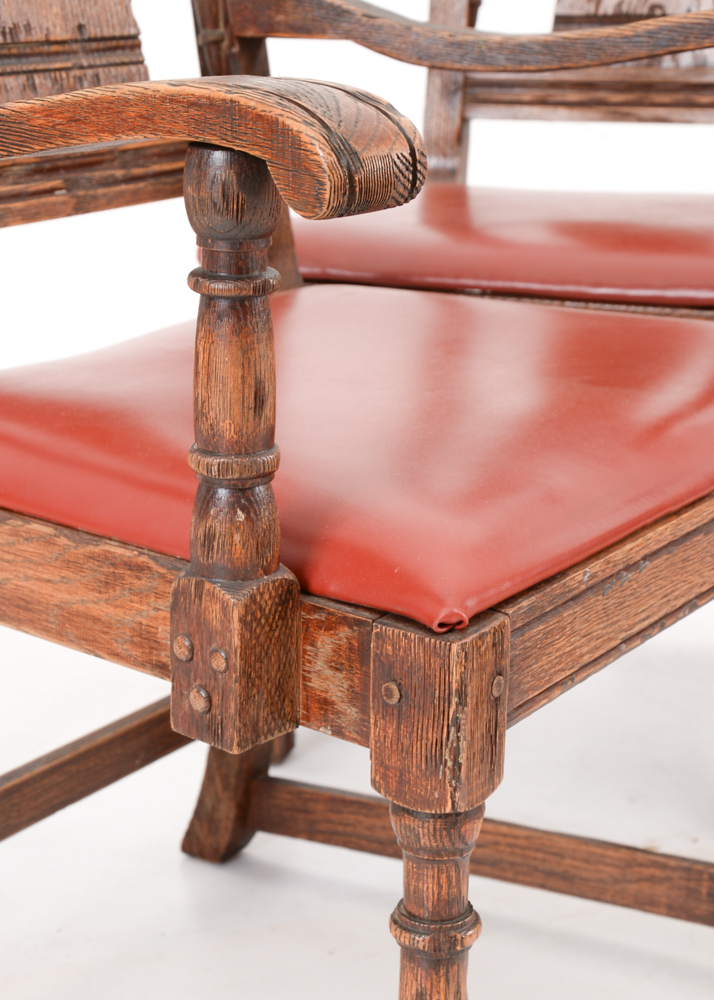 Vintage Tudor Style Oak Dining Table and Six Chairs