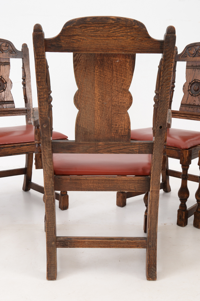 Vintage Tudor Style Oak Dining Table and Six Chairs