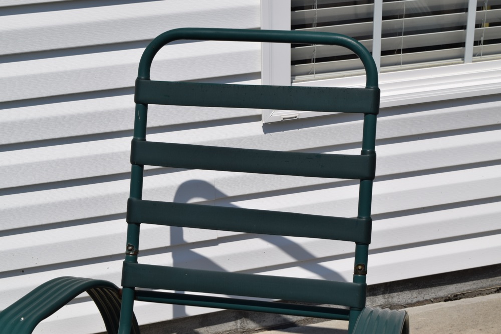 Green Metal and Glass Patio Table and Chairs