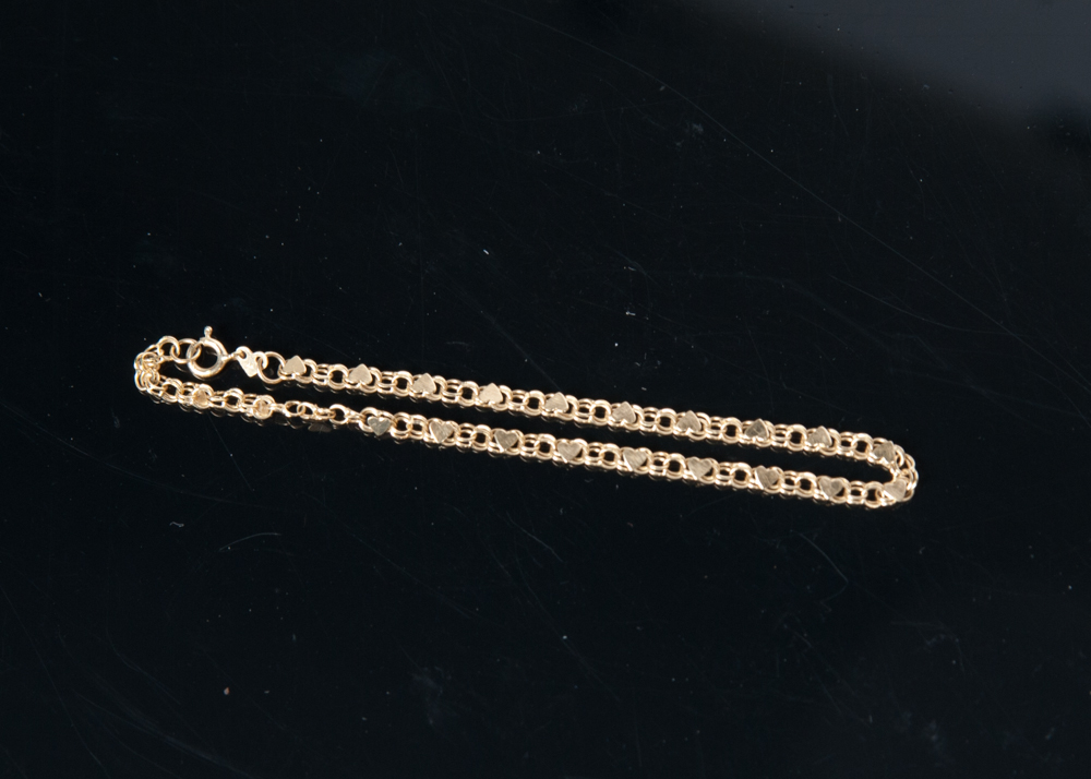 14K Gold Heart Link Bracelet