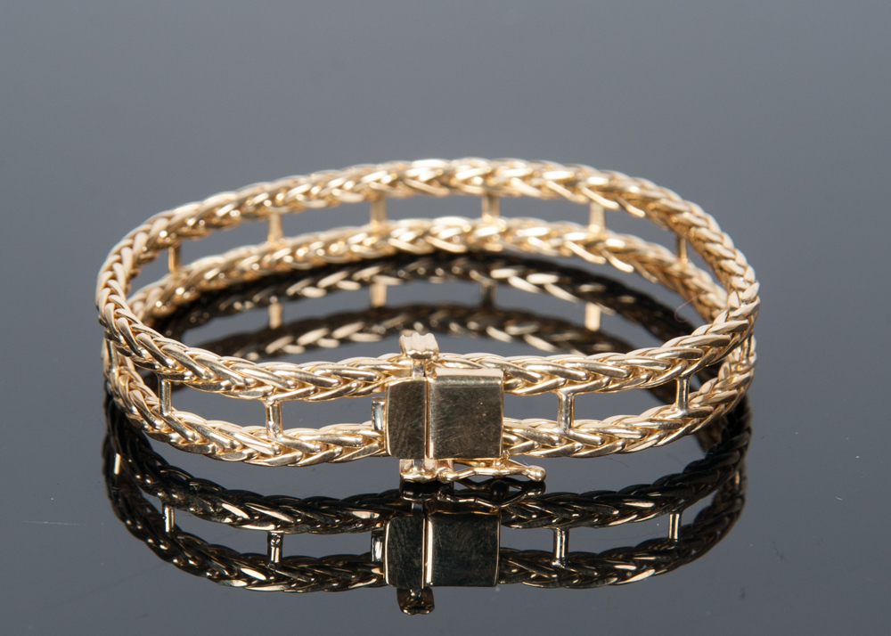 18K Gold Braided Ladder Band Bracelet