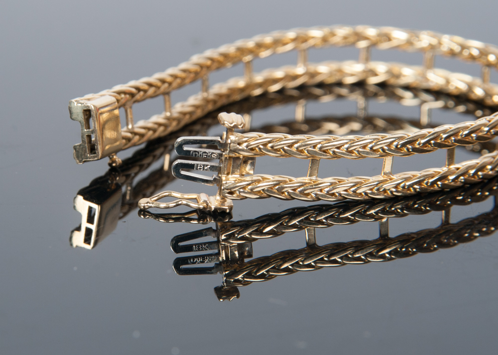 18K Gold Braided Ladder Band Bracelet