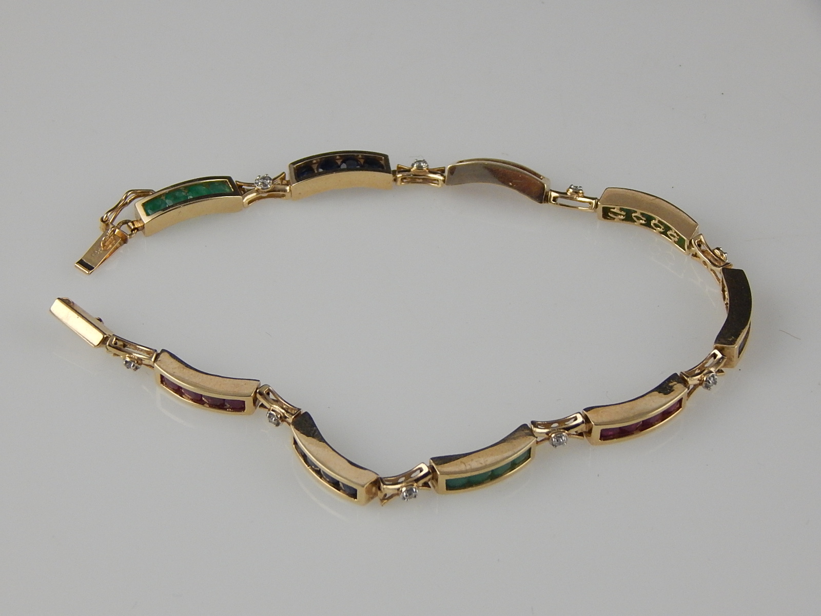 14K Yellow Gold Diamond and Precious Stone Bracelet
