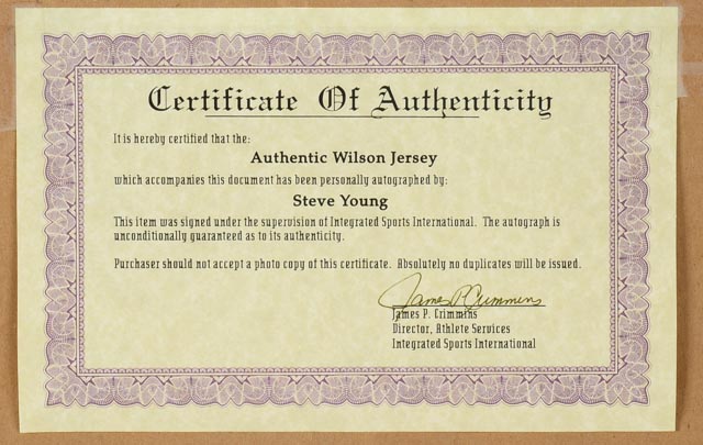 Steve Young Signed 49ers Football Jersey